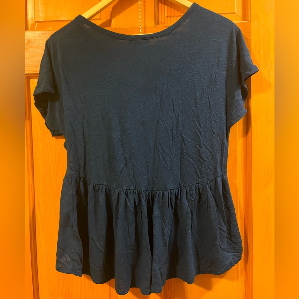 American Eagle Navy Blue Peplum Shirt - Picture 2 of 4